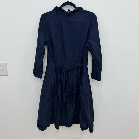 Talbots navy blue ruffle neck button-down, long sleeve shirt dress Sz 12 - Picture 2 of 6